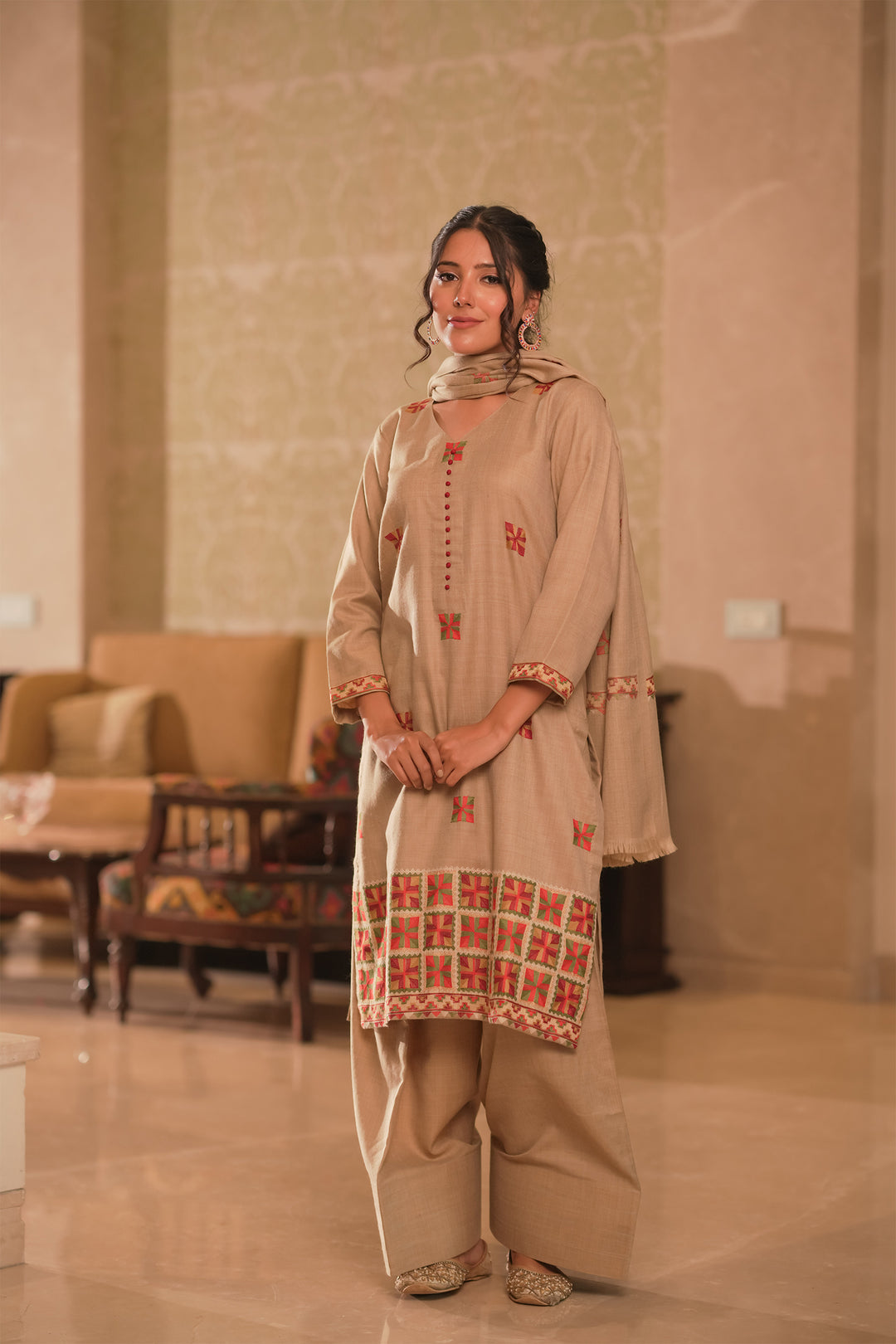 Kaira Phulkari Style Embroidered Unstitched Suit