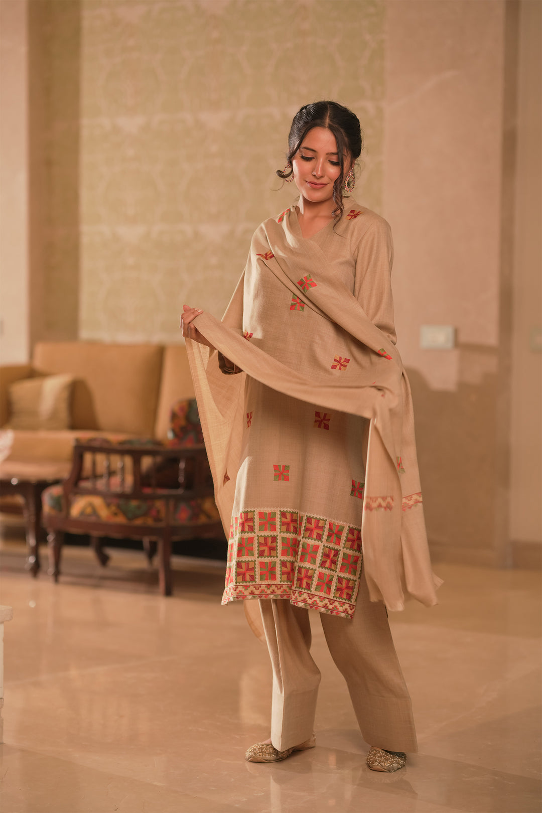 Kaira Phulkari Style Embroidered Unstitched Suit