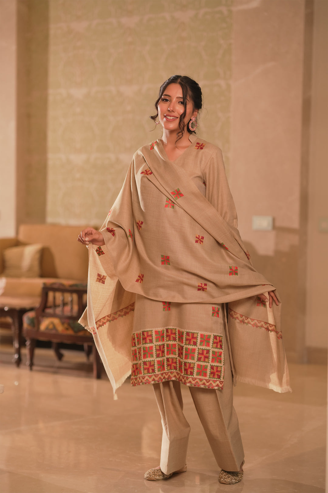 Kaira Phulkari Style Embroidered Unstitched Suit