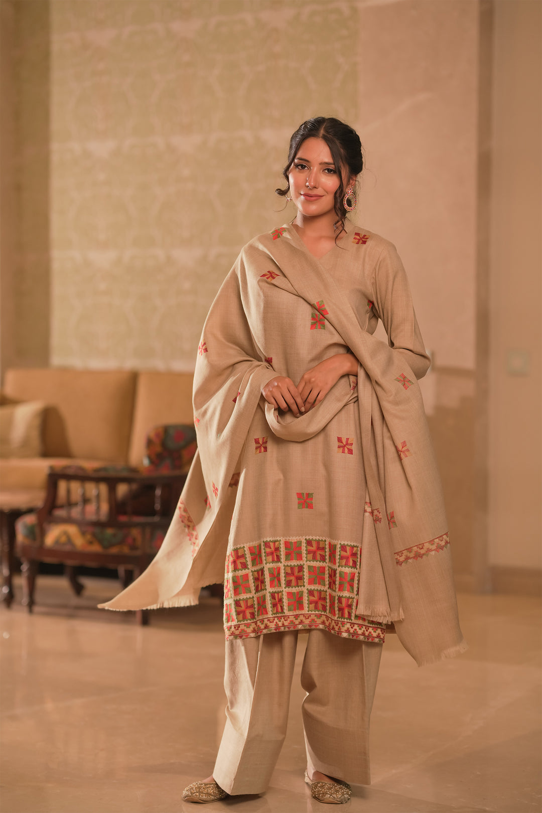 Kaira Phulkari Style Embroidered Unstitched Suit