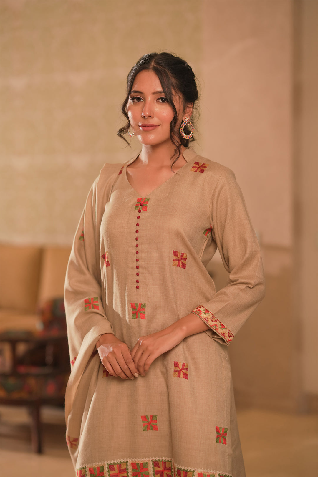 Kaira Phulkari Style Embroidered Unstitched Suit