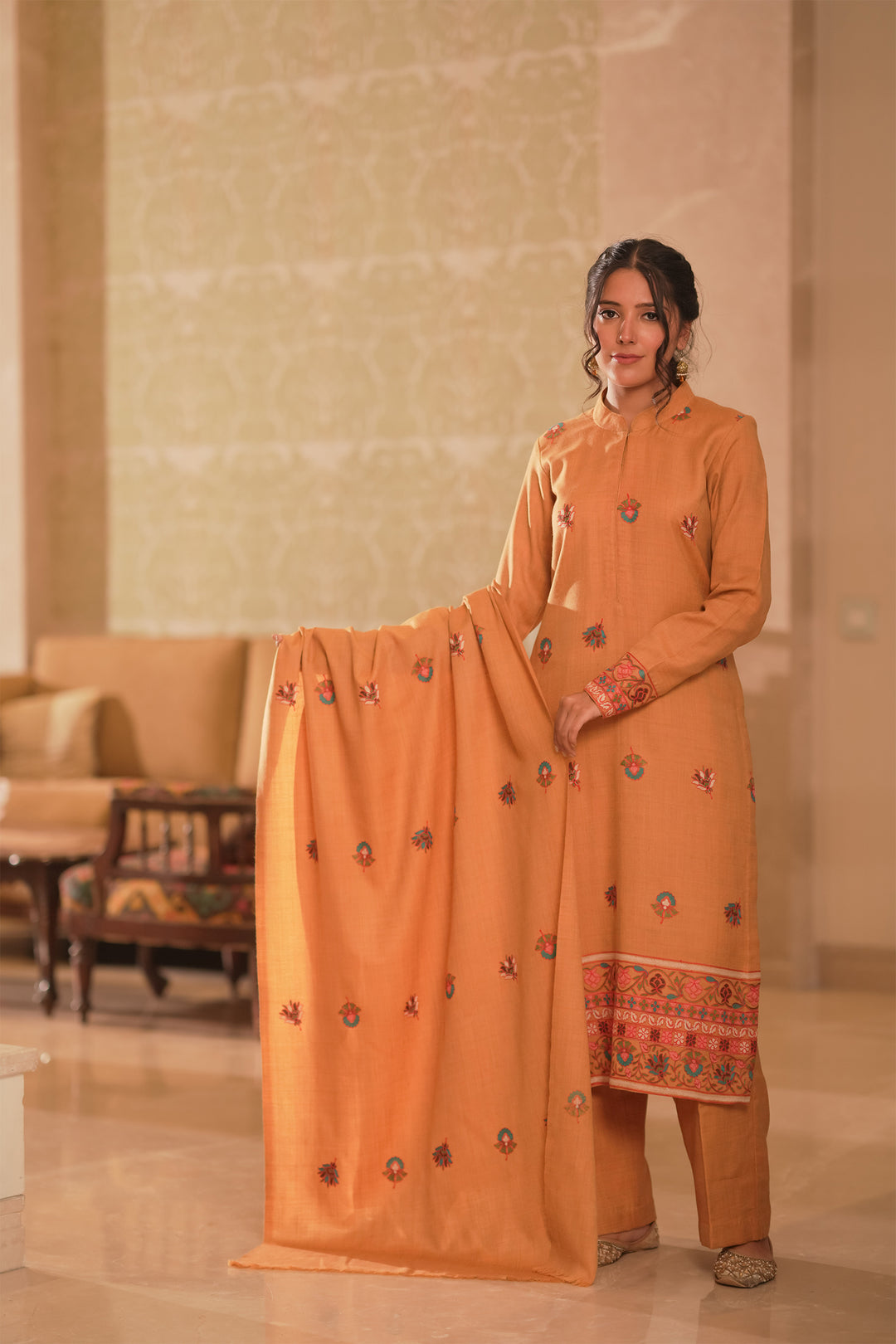 Sonam Double Bordered Unstitched Suit With Buti Dupatta