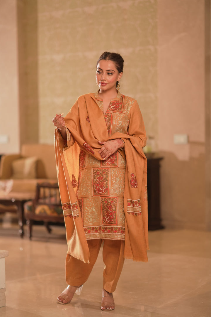 Katrina - Peacock Jaal Unstitched Suit With Detailed Dupatta