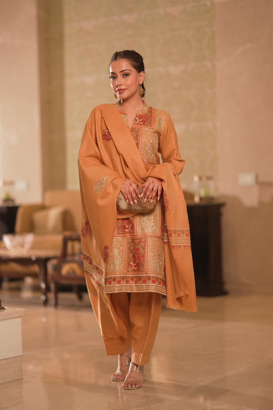 Katrina - Peacock Jaal Unstitched Suit With Detailed Dupatta