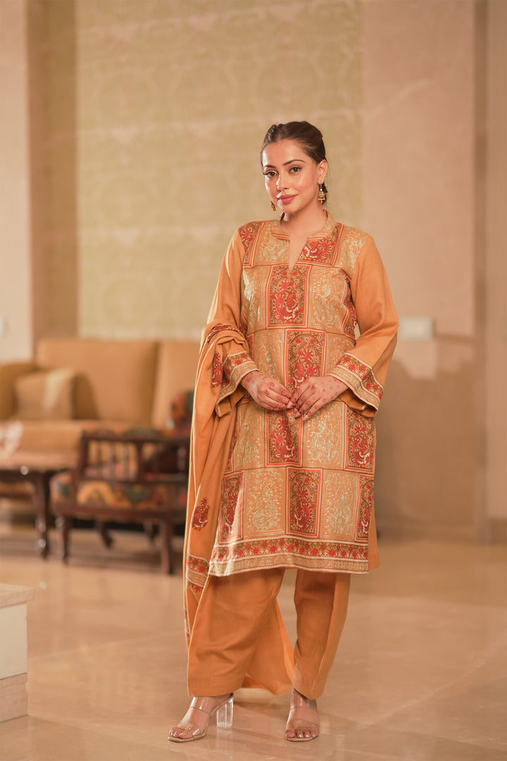 Katrina - Peacock Jaal Unstitched Suit With Detailed Dupatta