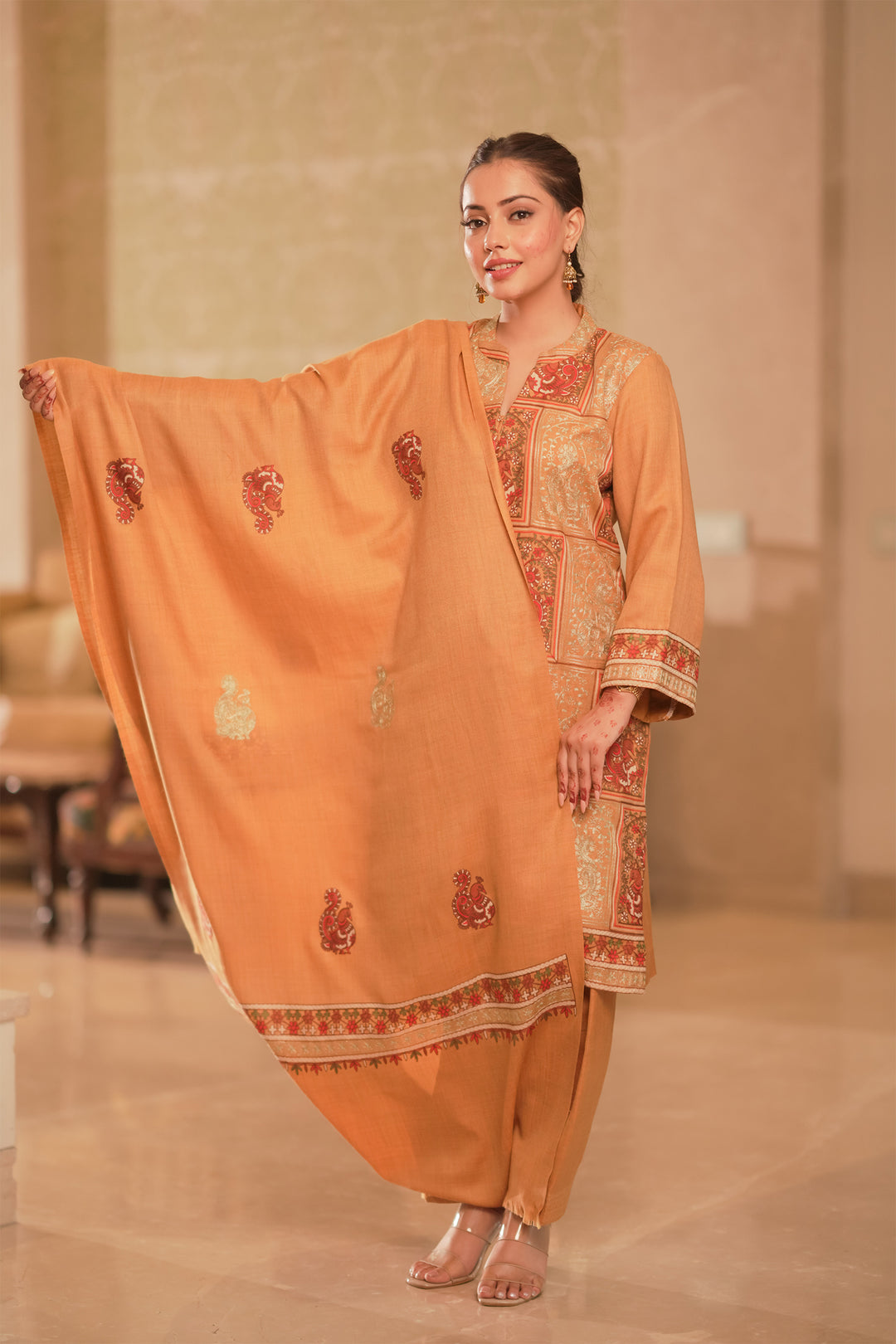 Katrina - Peacock Jaal Unstitched Suit With Detailed Dupatta