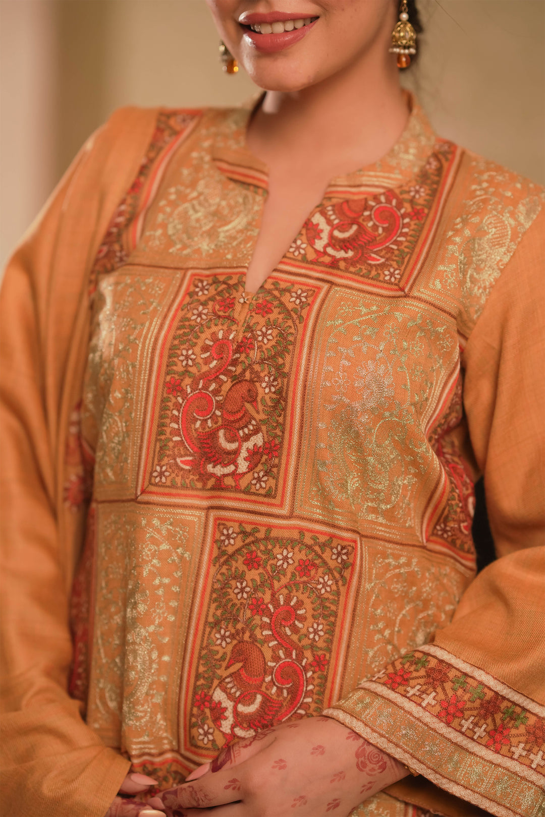 Katrina - Peacock Jaal Unstitched Suit With Detailed Dupatta