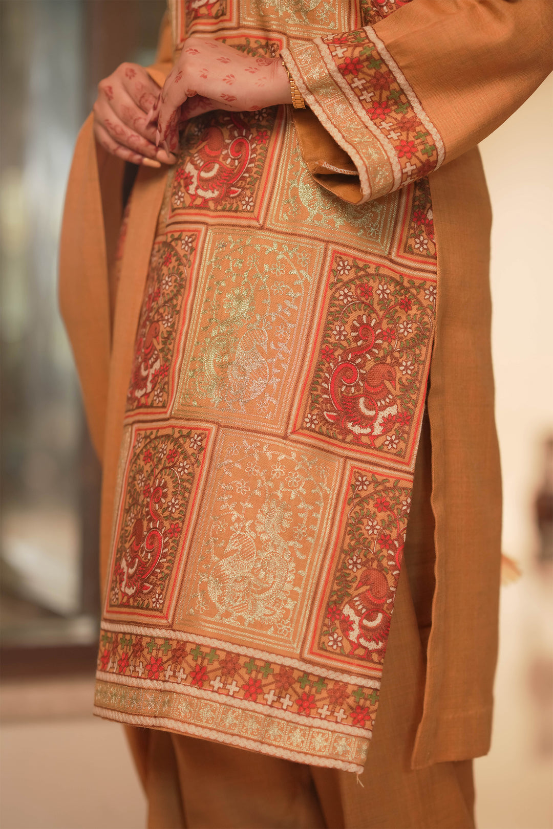 Katrina - Peacock Jaal Unstitched Suit With Detailed Dupatta