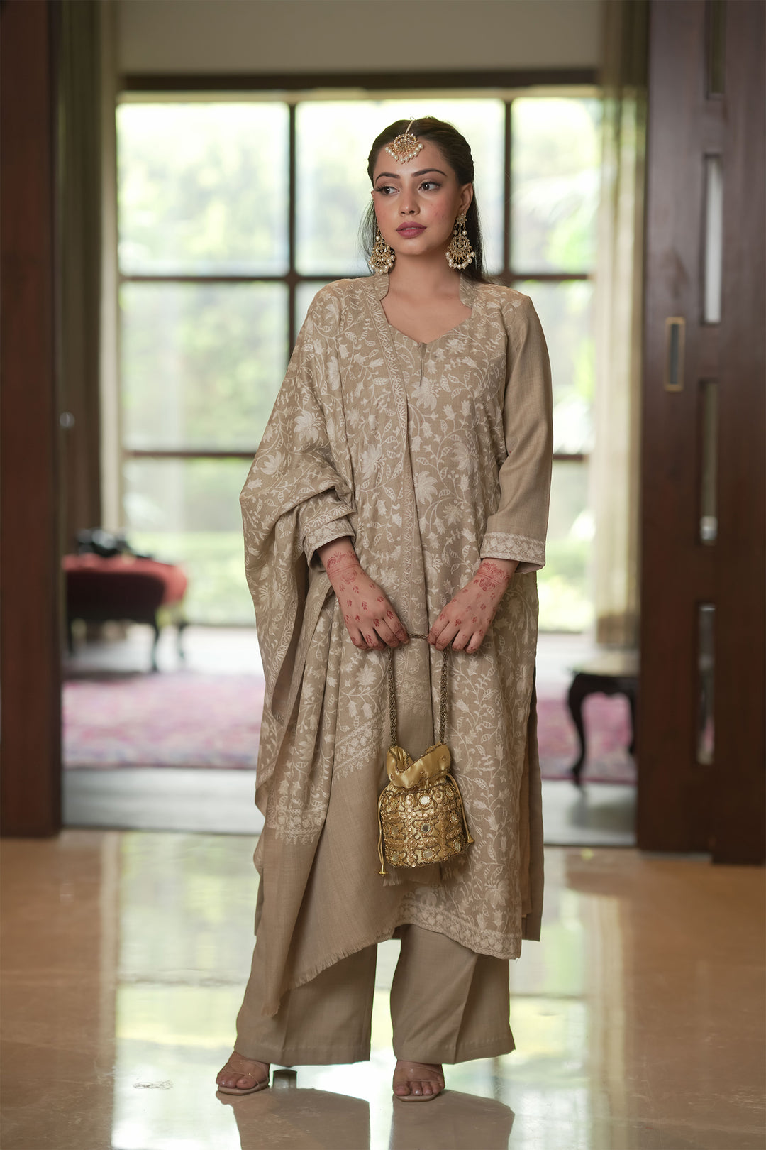 Priyanka Jaal Embroidered Unstitched Suit With Jaal Dupatta
