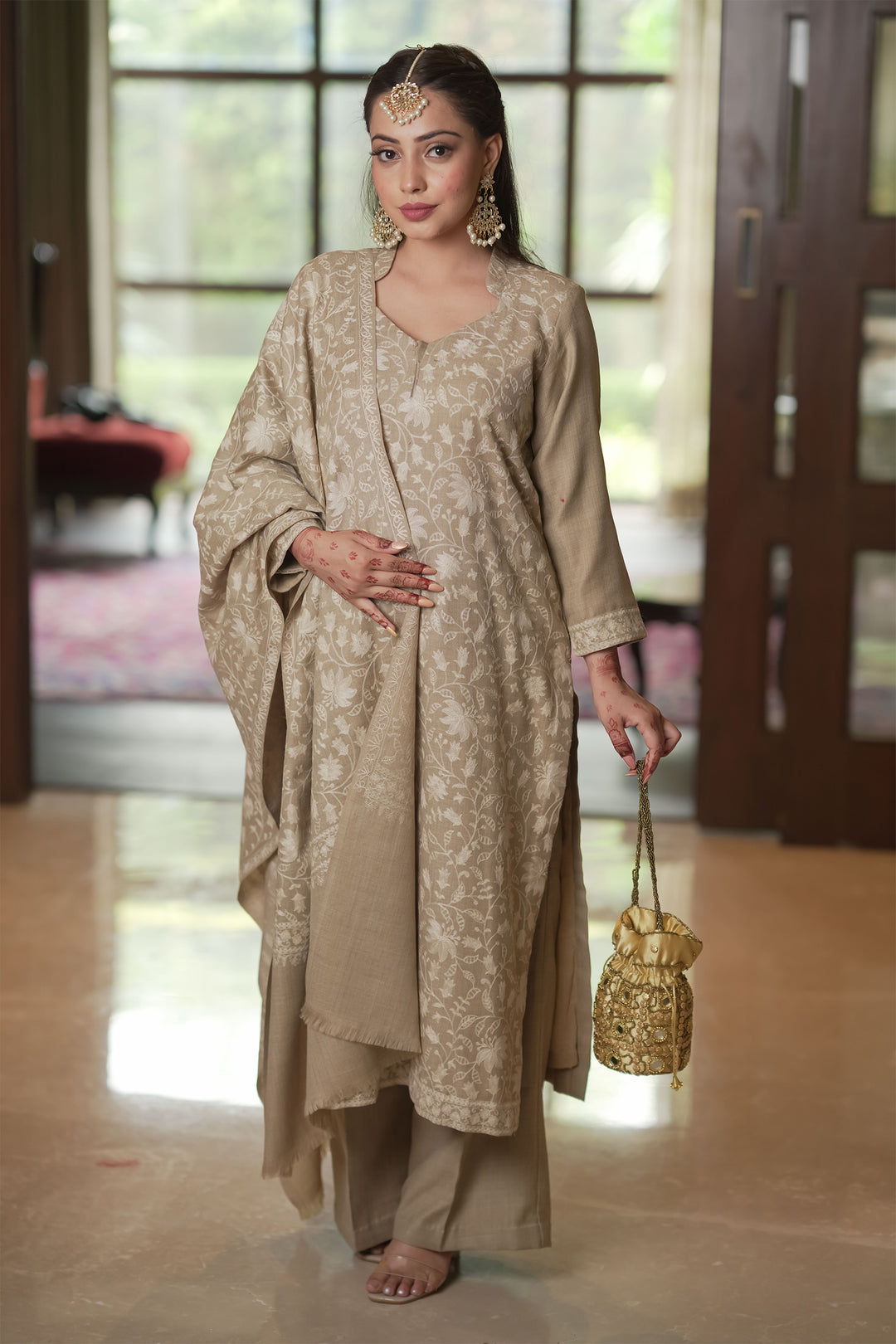 Priyanka Jaal Embroidered Unstitched Suit With Jaal Dupatta