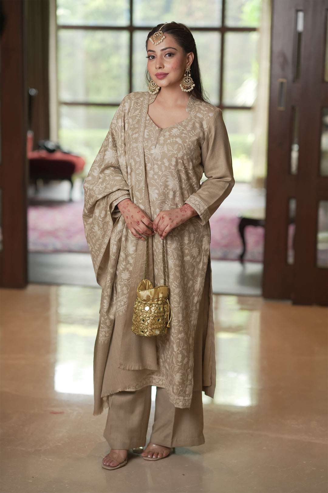 Priyanka Jaal Embroidered Unstitched Suit With Jaal Dupatta