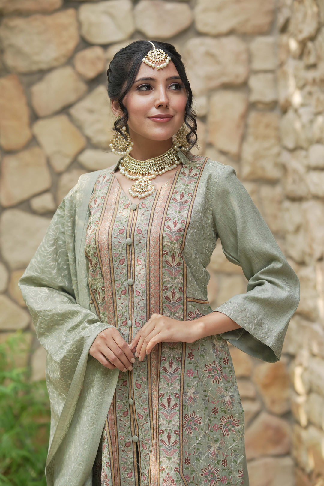 Firdaus Panel Embroidered Unstitched Suit With Zari Jaal Dupatta