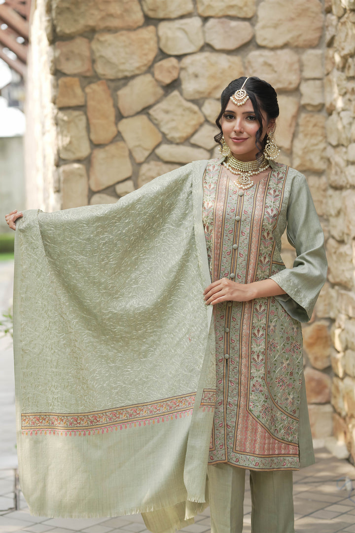 Firdaus Panel Embroidered Unstitched Suit With Zari Jaal Dupatta