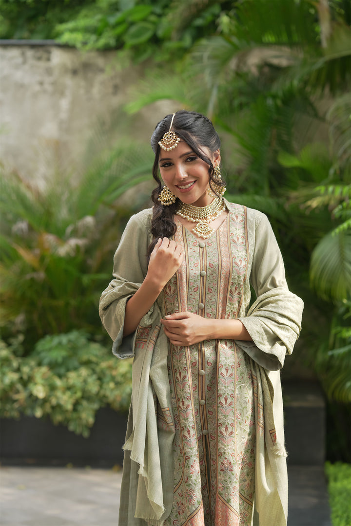 Firdaus Panel Embroidered Unstitched Suit With Zari Jaal Dupatta