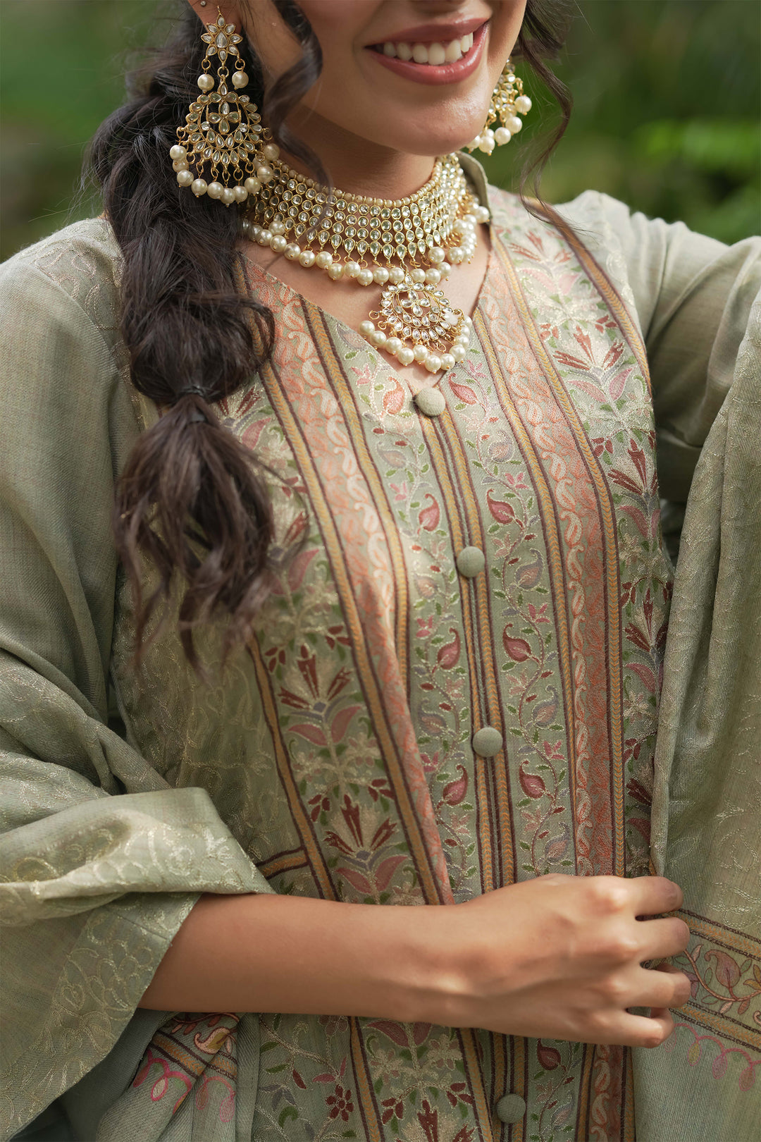 Firdaus Panel Embroidered Unstitched Suit With Zari Jaal Dupatta