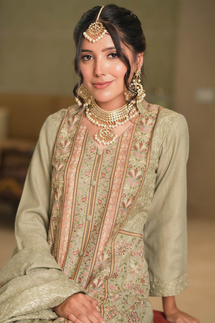 Firdaus Panel Embroidered Unstitched Suit With Zari Jaal Dupatta