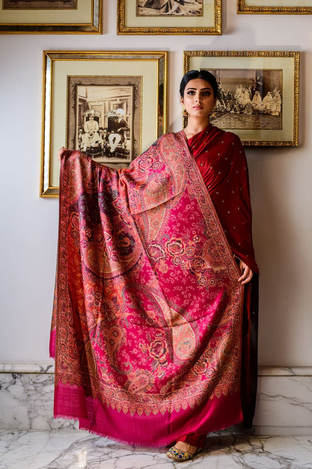 Magenta Pink Kani Women's Shawl With Paisley Design