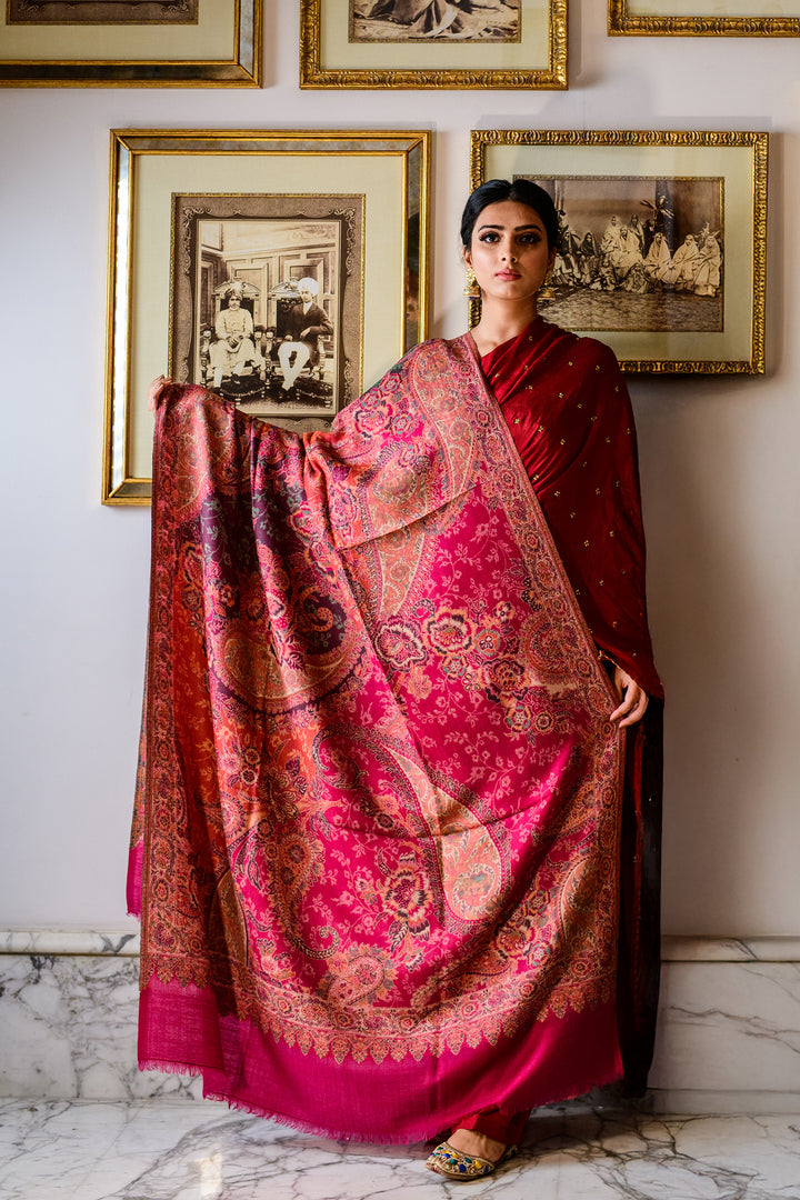 Magenta Pink Kani Women's Shawl With Paisley Design