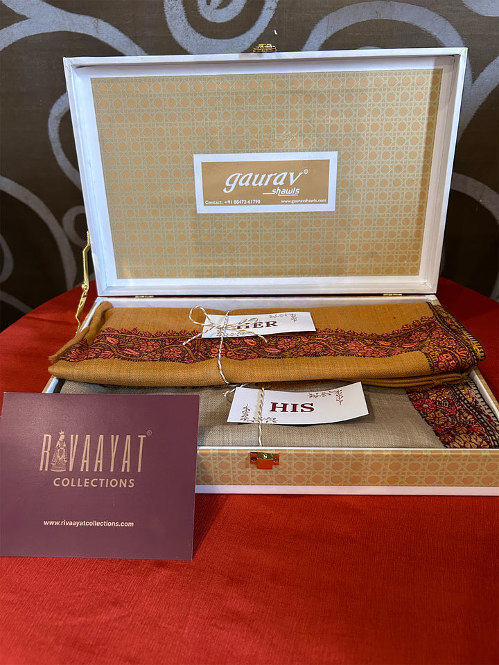 Neem-Daur (Kashmiri) Embroidered His & Her Shawl Set