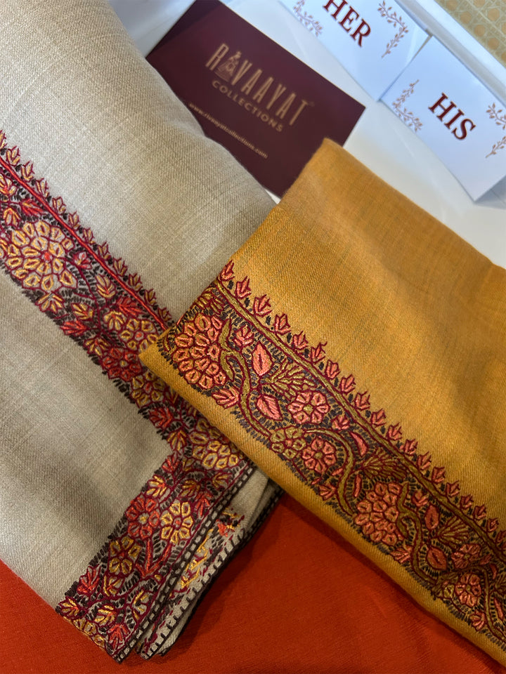 Neem-Daur (Kashmiri) Embroidered His & Her Shawl Set