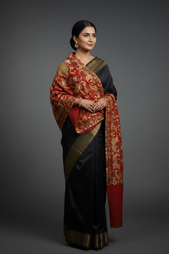 Zari Jaal (Chain-Stitched) Embroidered Stole For Women