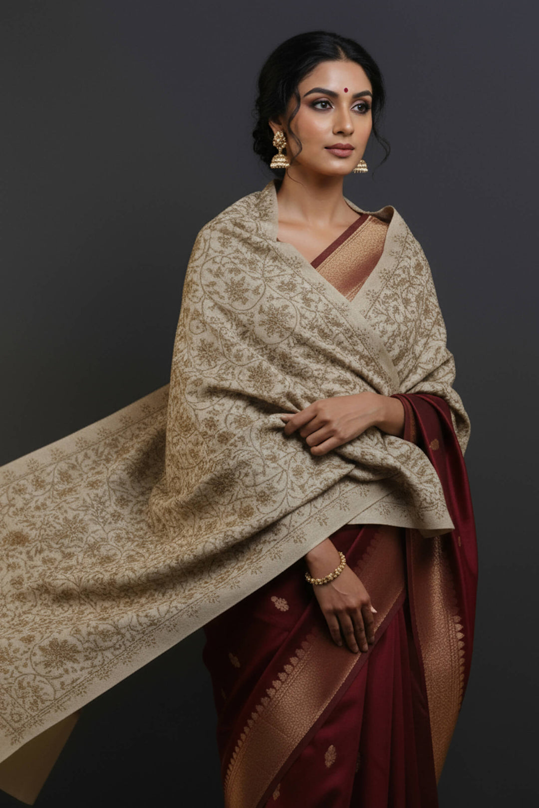 Chinar (Chain Stitch) Embroidered Jaal Stole For Women