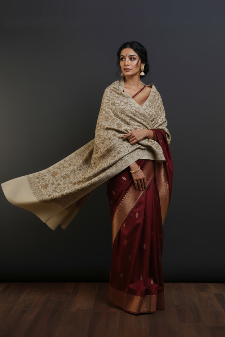 Chinar (Chain Stitch) Embroidered Jaal Stole For Women