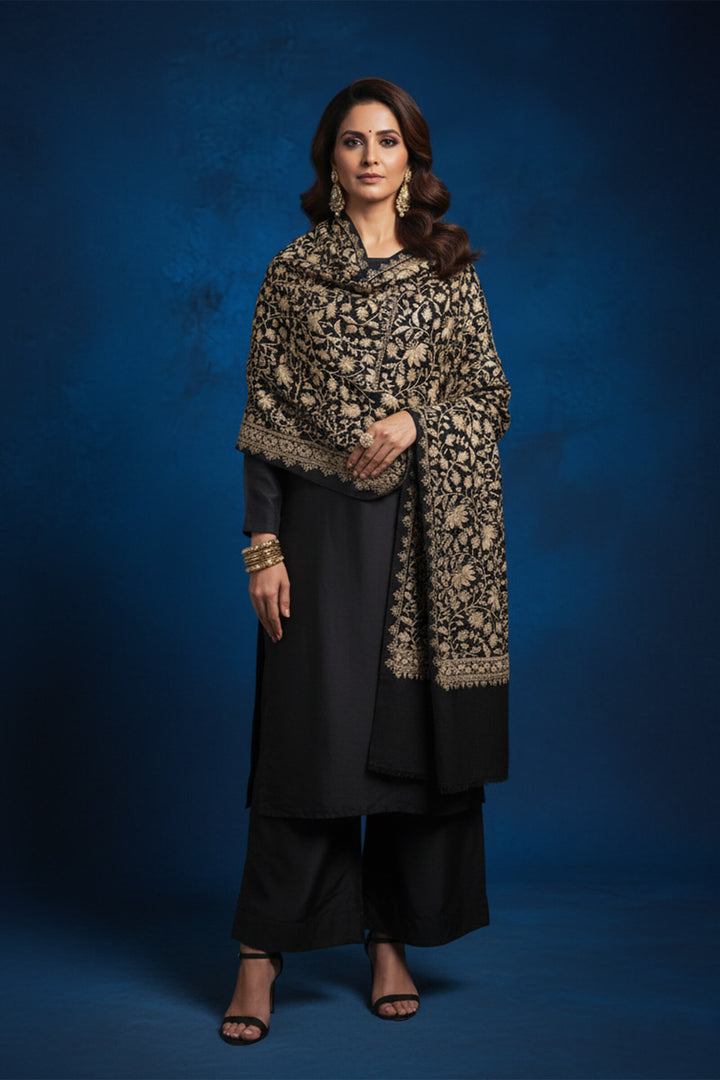 Chinar (Chain Stitch) Embroidered Jaal Stole For Women