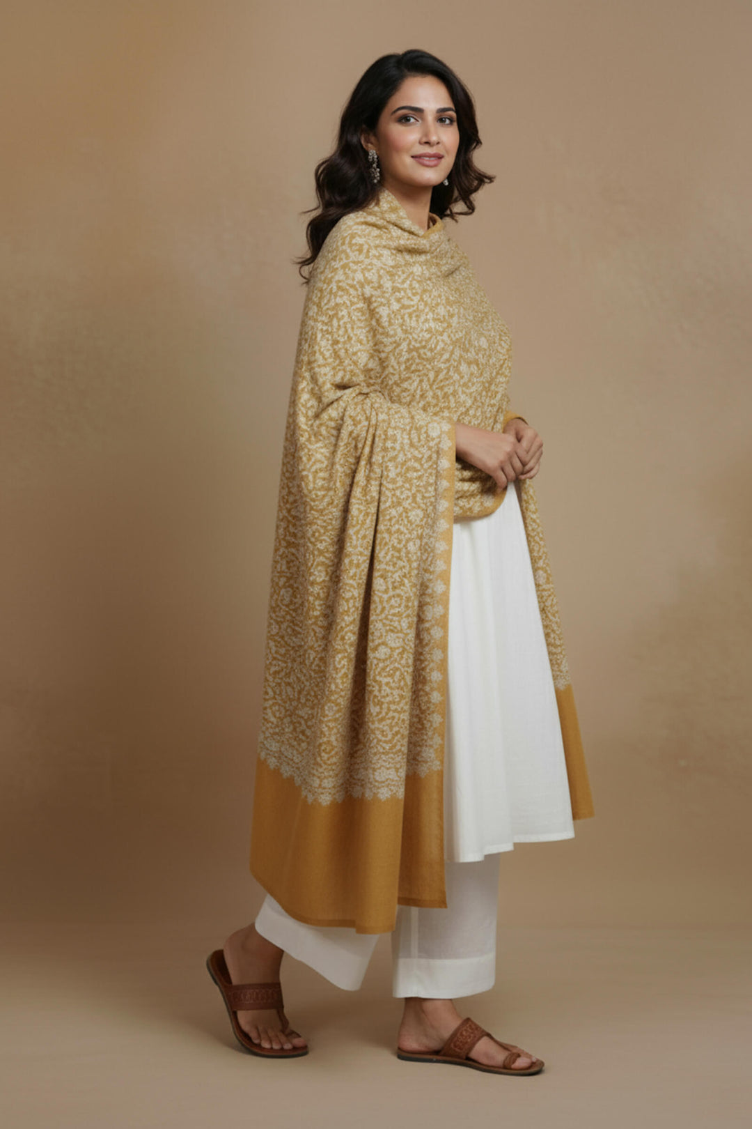 Chain Stitched Monotone Embroidered Shawl For Women