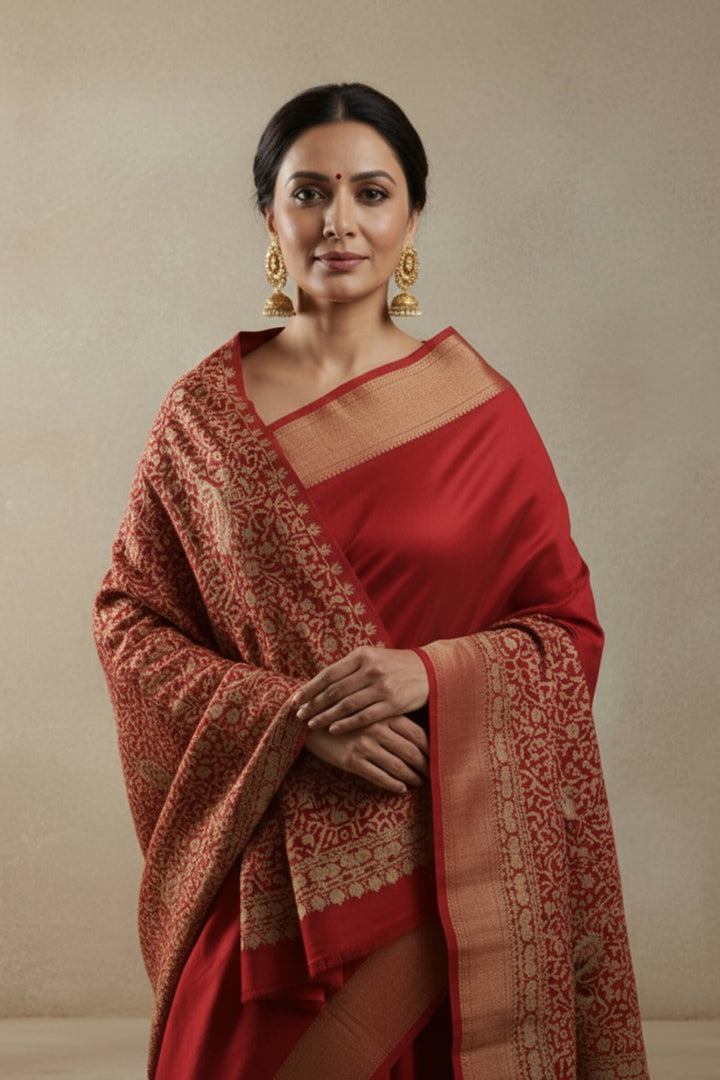 Chain Stitched Monotone Embroidered Shawl For Women