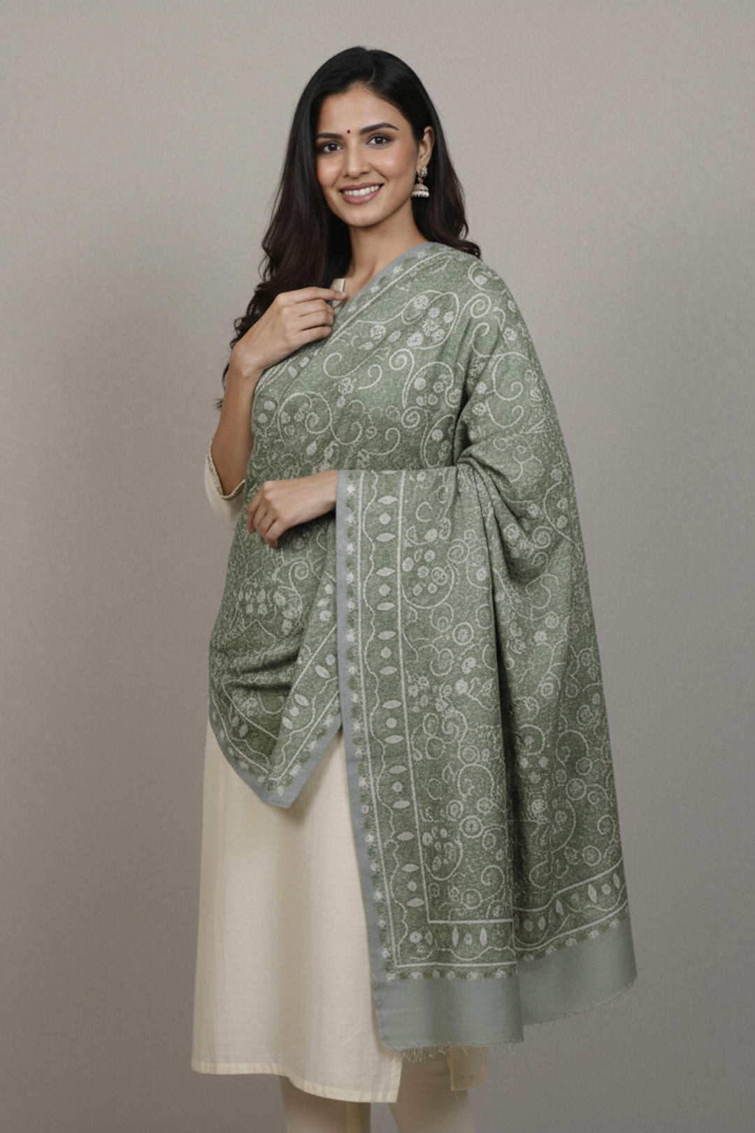 Dual-Tone Chain Stitch Embroidered Shawl For Women