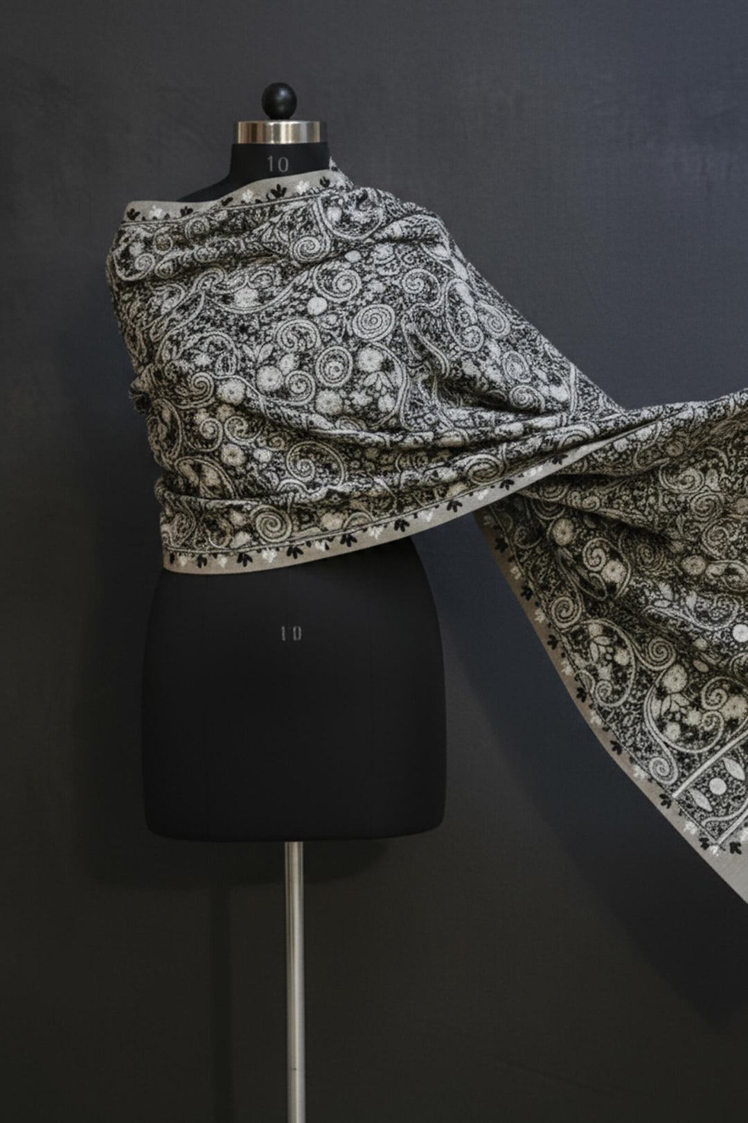 Dual-Tone Chain Stitch Embroidered Shawl For Women