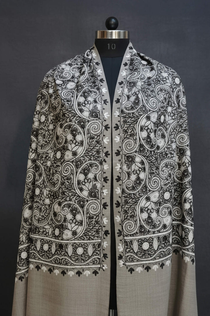 Dual-Tone Chain Stitch Embroidered Shawl For Women