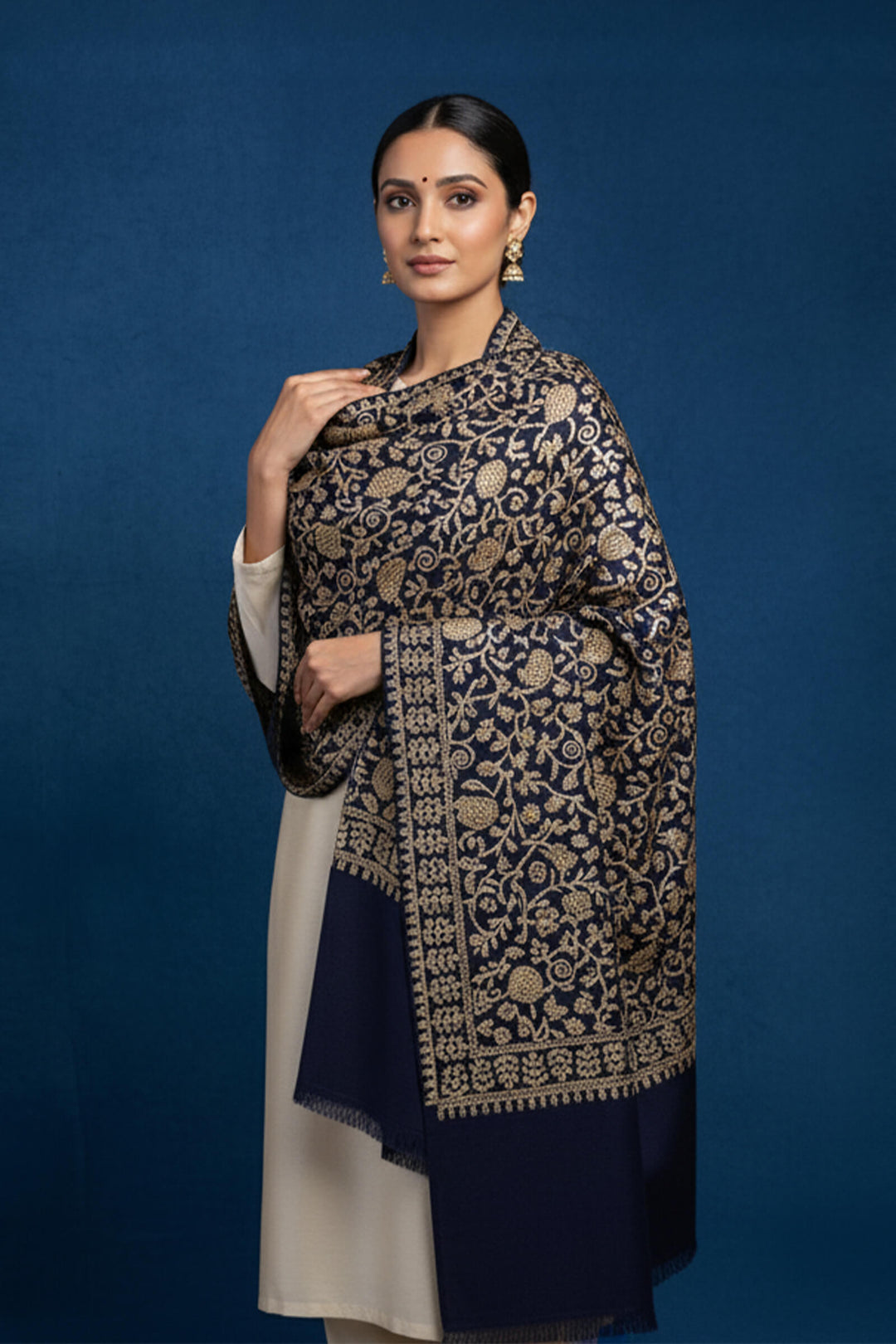 Dual Tone (Chain Stitch) Emroidered Jaal Stole For Women