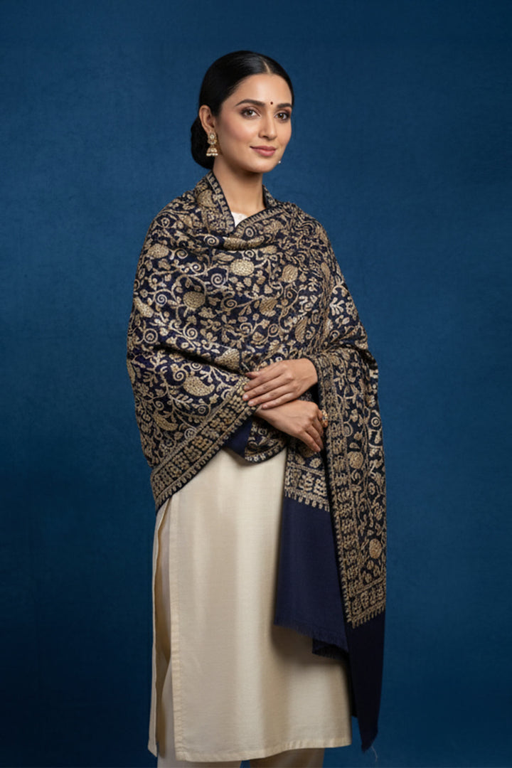 Dual Tone (Chain Stitch) Emroidered Jaal Stole For Women