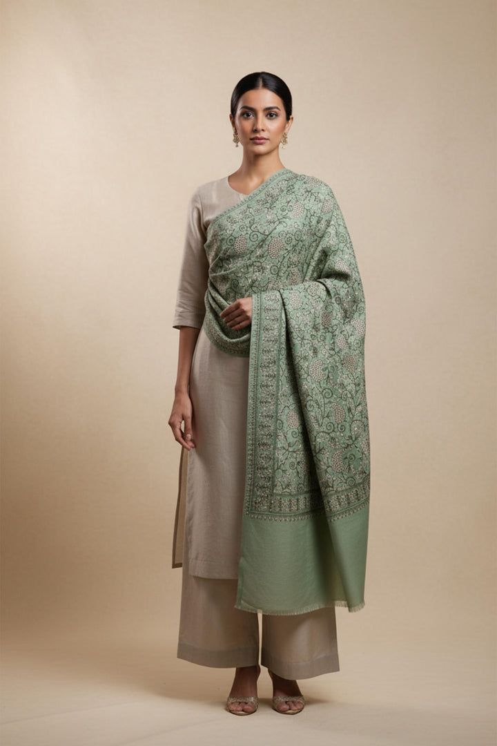 Dual Tone (Chain Stitch) Emroidered Jaal Stole For Women