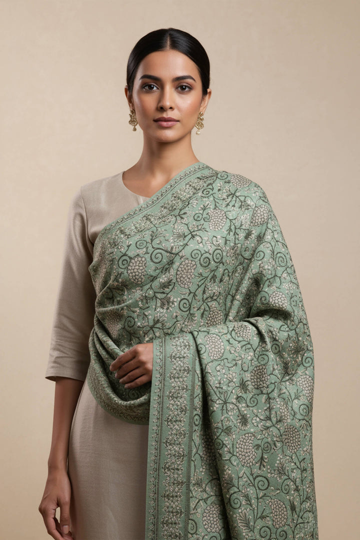 Dual Tone (Chain Stitch) Emroidered Jaal Stole For Women