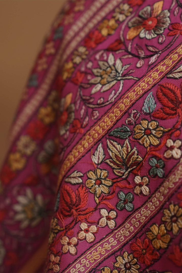 Multihead Chain Stitched Embroidered Stole For Women