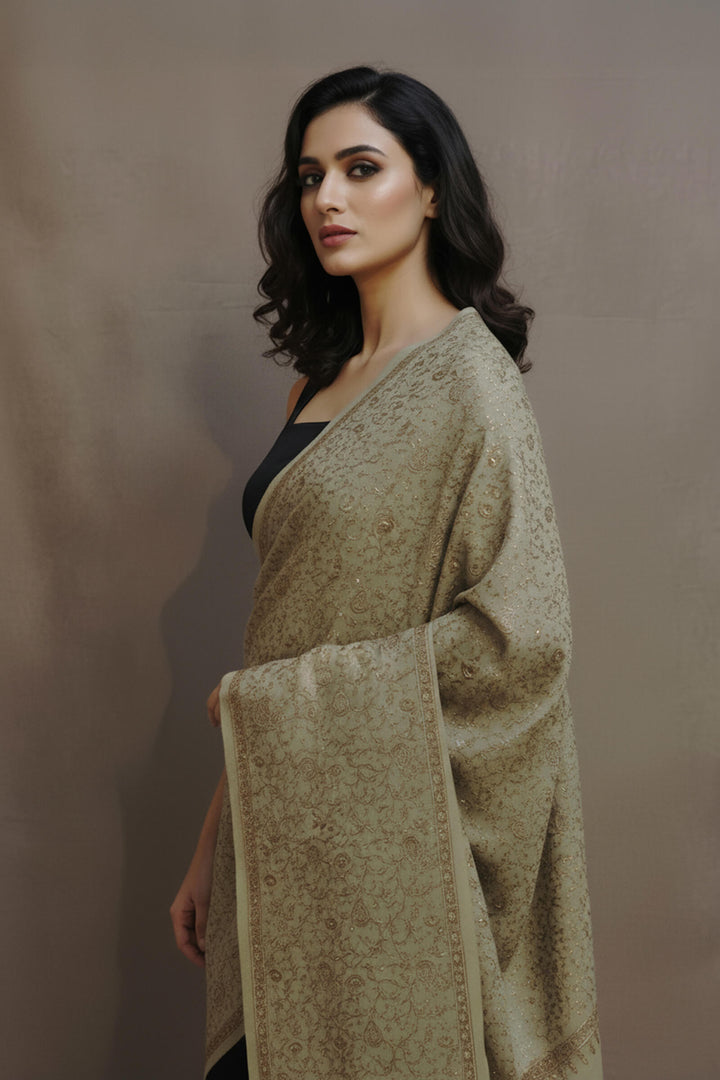 Multihaed Zari Embroidered Shawl For Women
