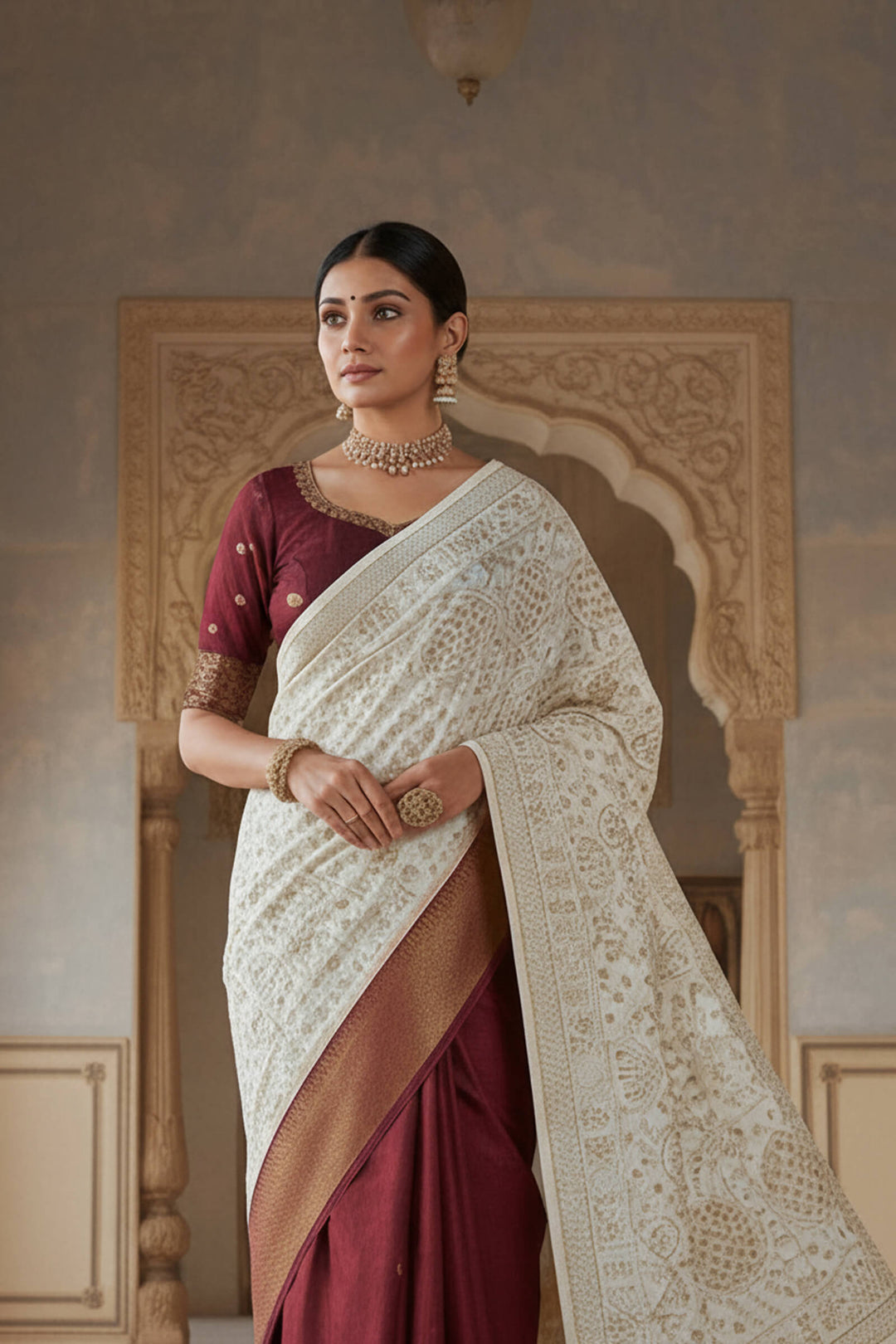 Monotone (Chatai-Style) Embroidered Shawl