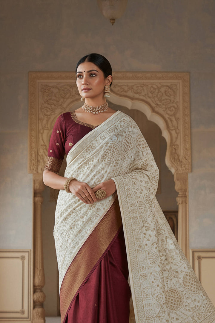 Monotone (Chatai-Style) Embroidered Shawl