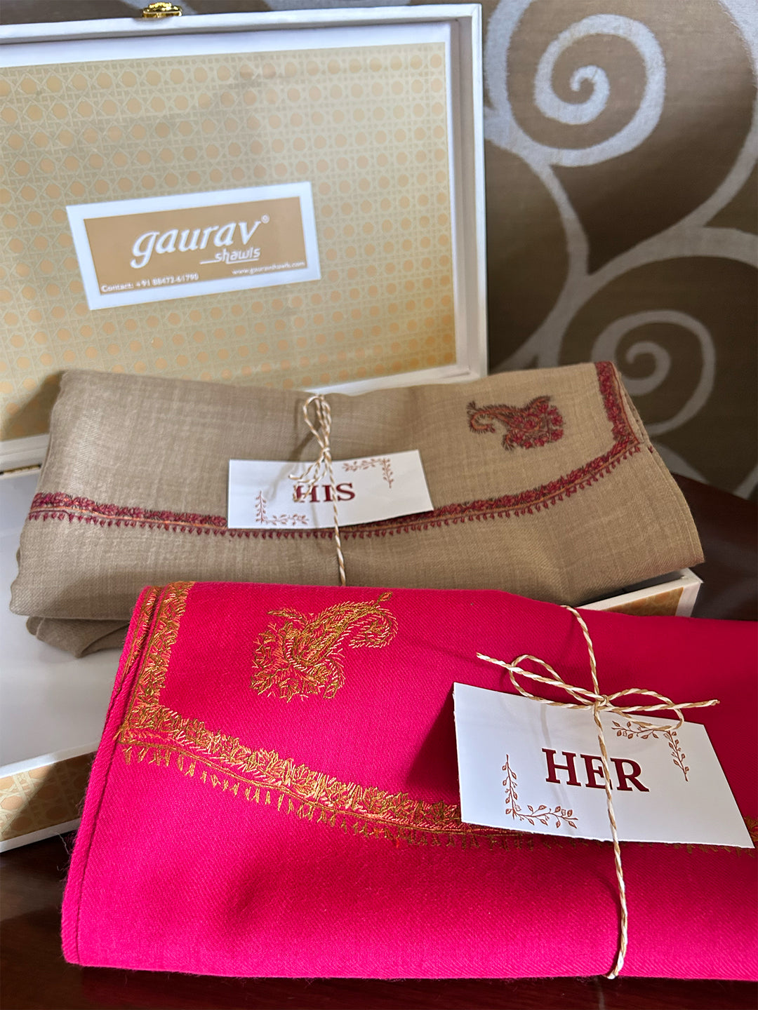 Hand embroidered His & Her Shawl Set