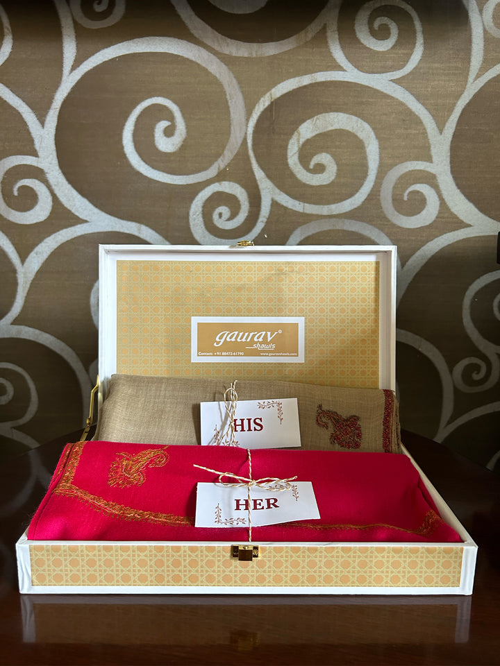 Hand embroidered His & Her Shawl Set