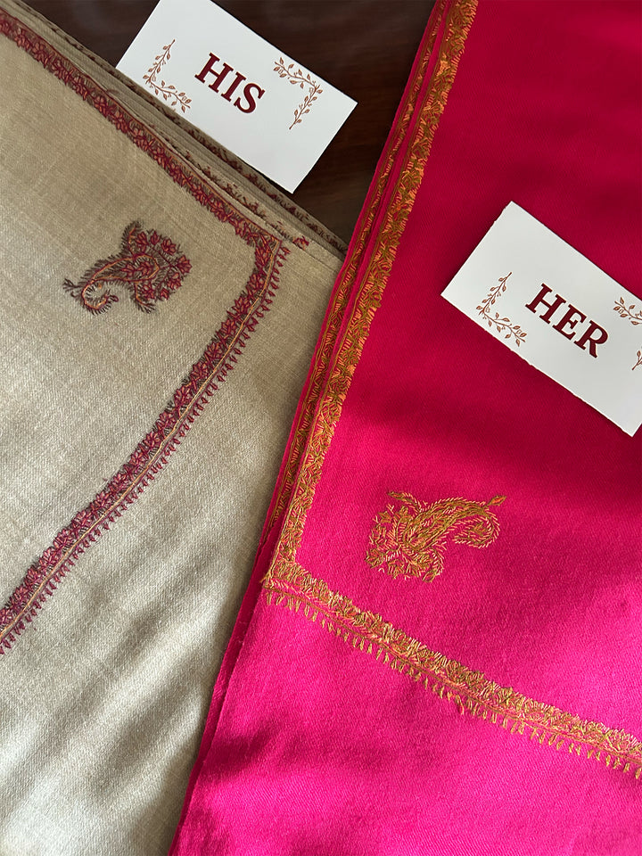Hand embroidered His & Her Shawl Set