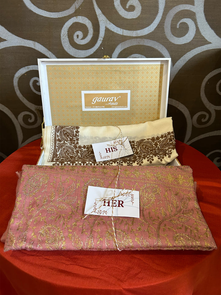 Machine Embroidered His & Her Shawl Set