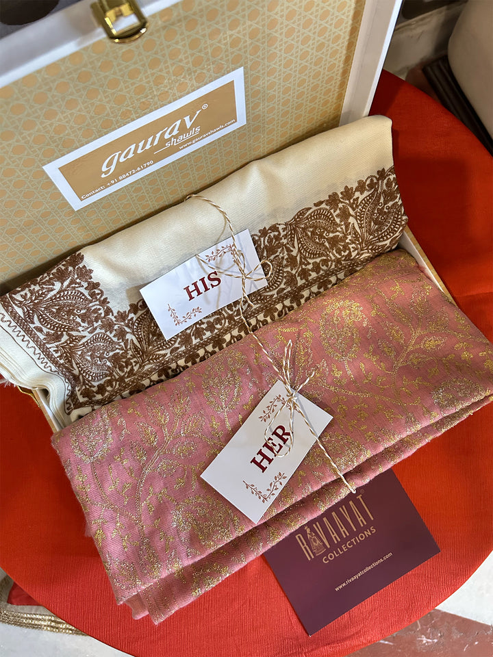 Machine Embroidered His & Her Shawl Set