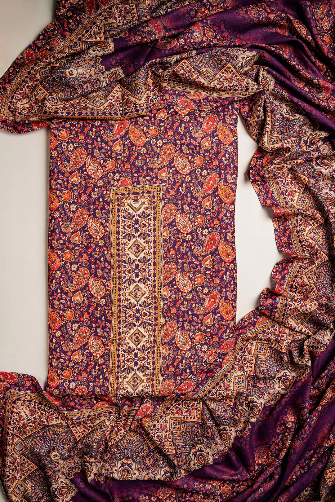 Panel Style Unstitched Suit With Reversible Dupatta