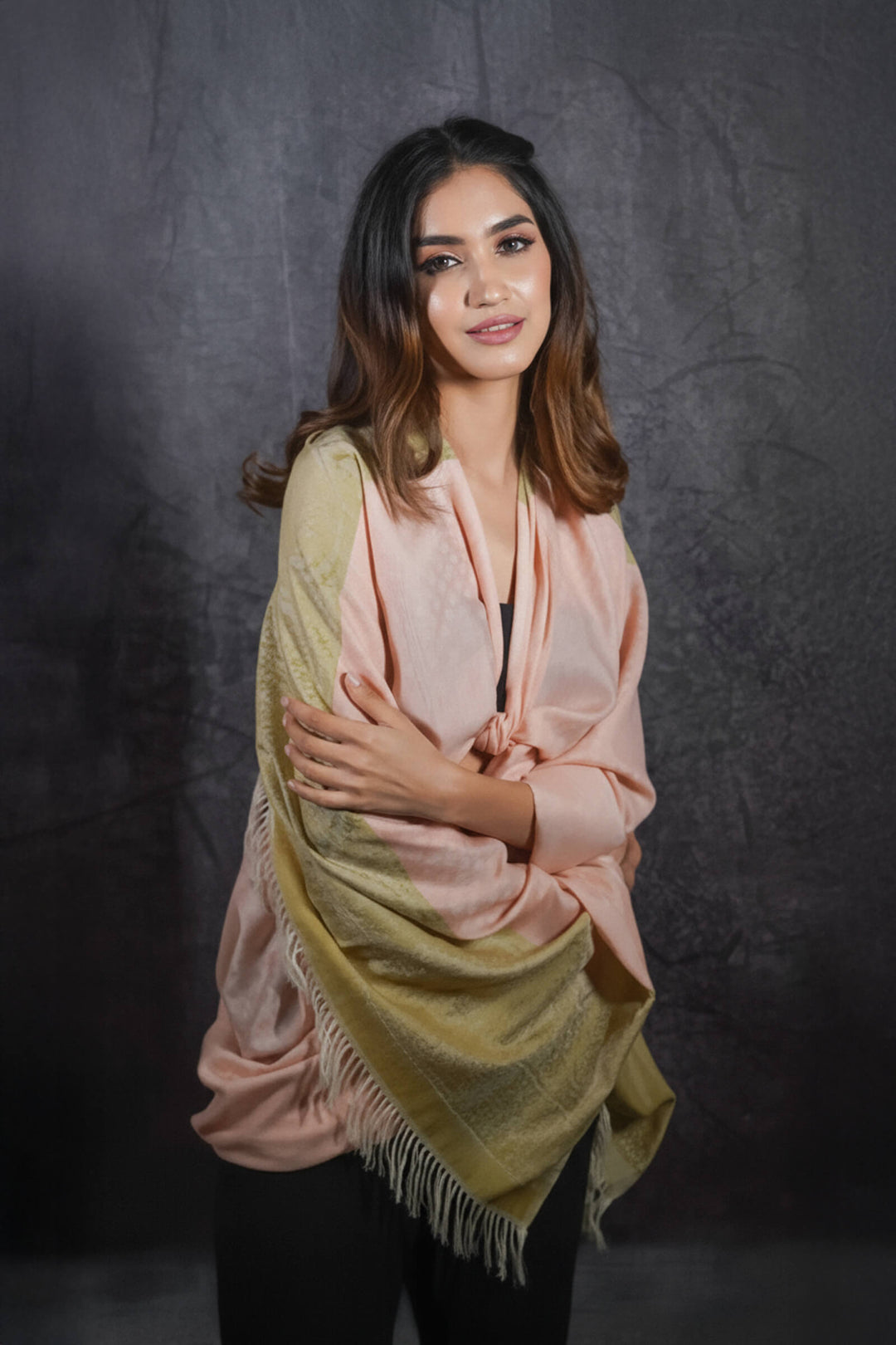 Silk Wool Jacquard Shawl With Elegant Palla