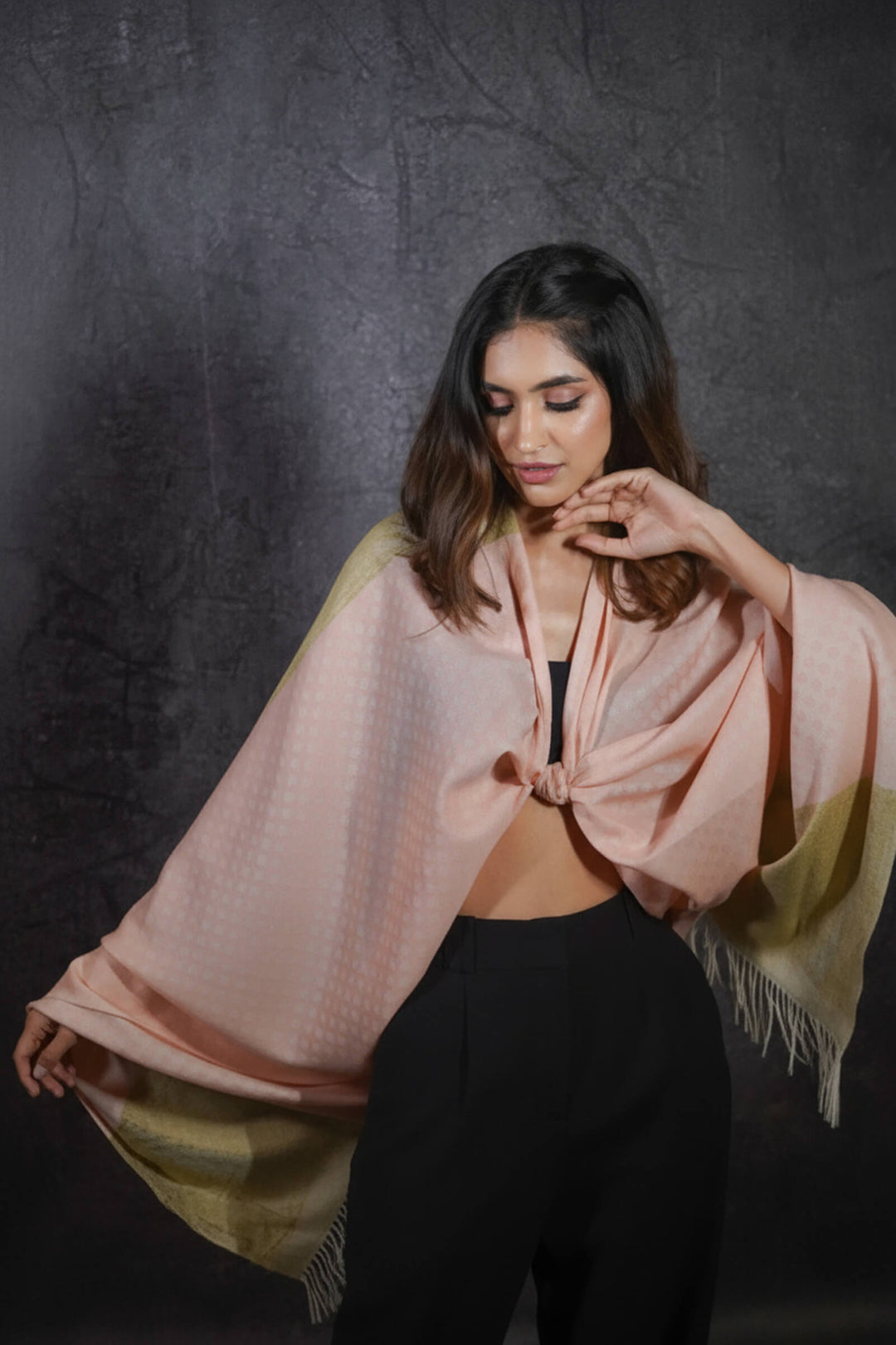 Silk Wool Jacquard Shawl With Elegant Palla
