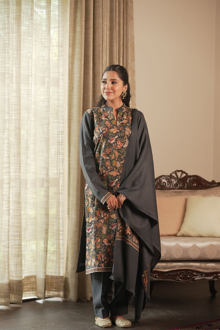Bulbul Jaal Embroidered Unstitched Suit With Border Dupatta